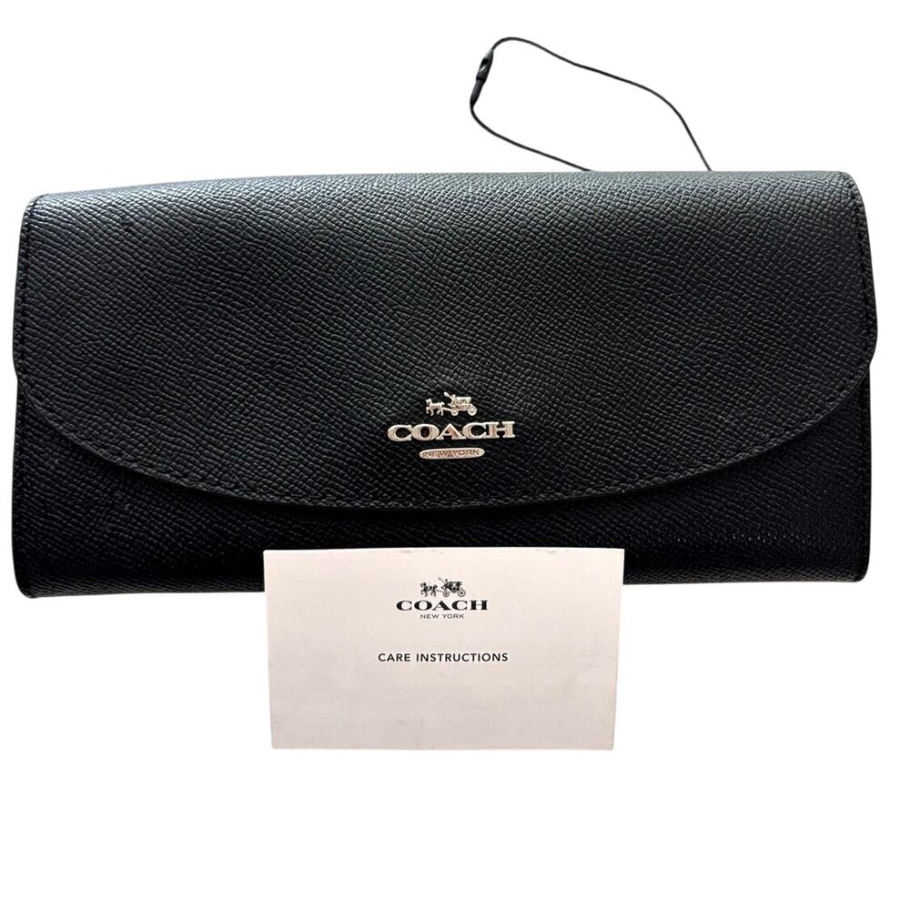 New COACH F23453 Slim envelope black leather wallet with wild plaid mini wallet